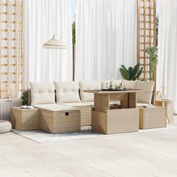 vidaXL Tuin Sofa Set 7 st Beige poly rattan, Verzenden, Nieuw, Rotan, 7 zitplaatsen