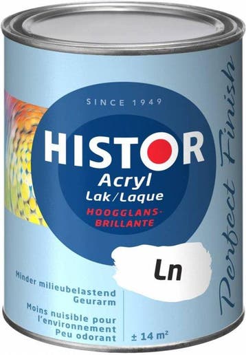 Histor Perfect Finish hoogglans acryl lak RAL 9010 - 1 Liter, Verzenden, Nieuw