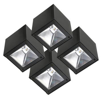 Set 4 Stuks LED Solar Cube Wandlamp Zwart Vierkant, Tuin en Terras, Verzenden, Nieuw