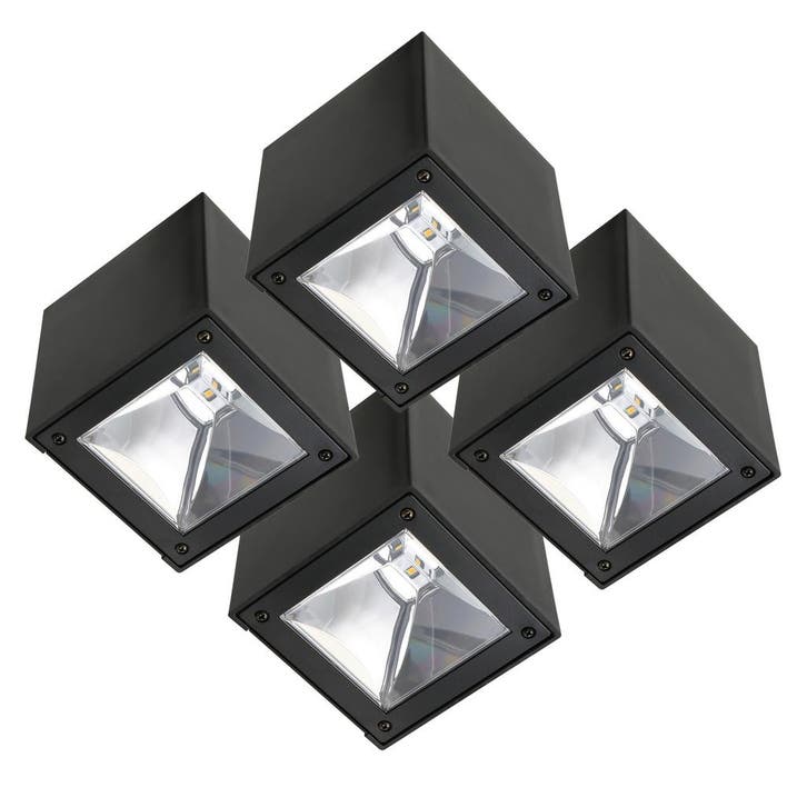 Set 4 Stuks LED Solar Cube Wandlamp Zwart Vierkant, Tuin en Terras, Buitenverlichting, Verzenden