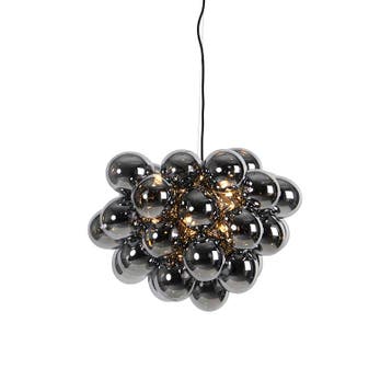 Design hanglamp zwart met smoke glas 8-lichts rond - Uvas, Verzenden, Nieuw, Glas, Design