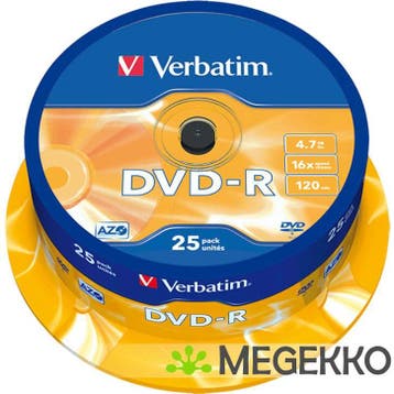 Verbatim DVD-R 16X 25st. Spindle, Computers en Software, Beschrijfbare discs, Verzenden, Nieuw, Verbatim