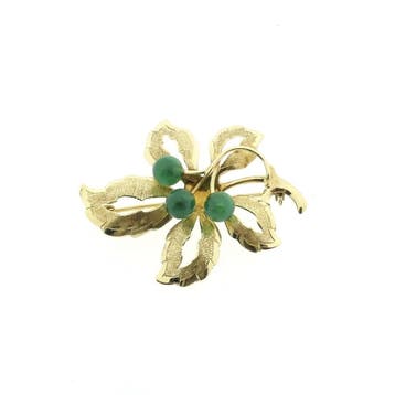 Gouden eikenblad broche met Imperial jade, Gebruikt, Ophalen of Verzenden, Met edelsteen, Goud
