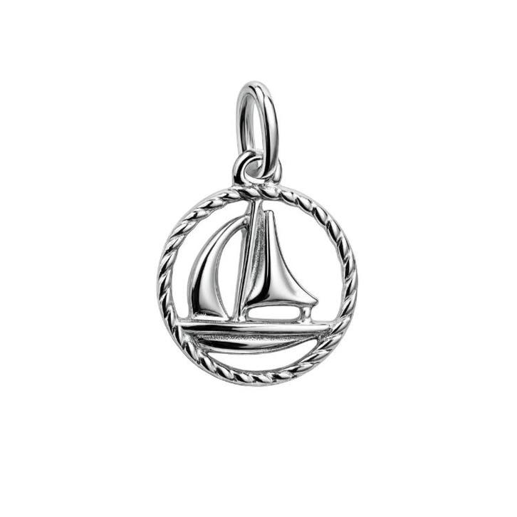 Zilveren Zeilboot in bewerkte ring klein kettinghanger, Sieraden, Tassen en Uiterlijk, Kettinghangers, Nieuw, Verzenden