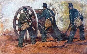 Giovanni Fattori (1825-1908), Attrib. - Artiglieri e cannone