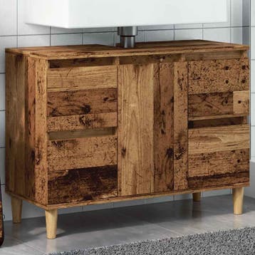 vidaXL Wastafelkast 80x33x60 cm bewerkt hout oud houtkleurig, Verzenden, Nieuw