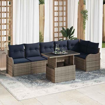 vidaXL Tuin Sofa Set 7 st Grijs poly rattan, Verzenden, Nieuw, Rotan, 7 zitplaatsen