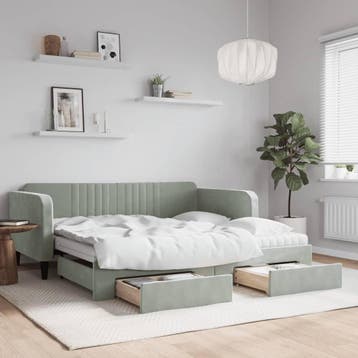 vidaXL Slaapbank onderschuifbed en lades 90x190 cm fluweel, 90 cm, Eenpersoons, Verzenden, Nieuw