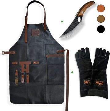 STORX Leren BBQ Set – Schort + Slagersmes + Leren Barbecue H, Tuin en Terras, Barbecue-accessoires, Verzenden, Nieuw