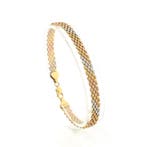 Tricolor gouden fantasieschakel armband (Schakelarmband), Ophalen of Verzenden, Gebruikt, Overige kleuren, Goud