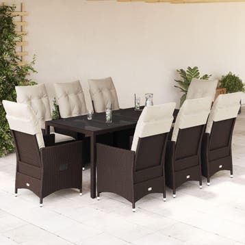 vidaXL 9-delige Tuinset met kussens poly rattan bruin, Verzenden, Nieuw, 8 zitplaatsen, Tuinset