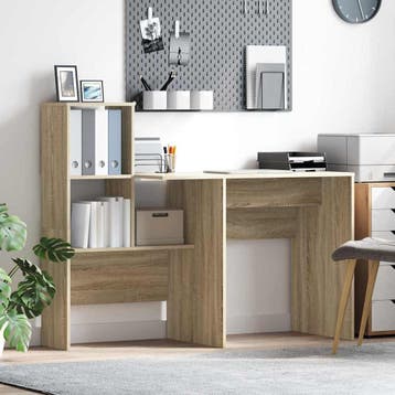 vidaXL Bureau Sonoma Eiken Bewerkt hout 131,5 x 50 x 106,5, Verzenden, Nieuw