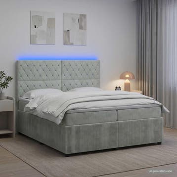 vidaXL LED Boxspring Bed met Matras Lichtgrijs 200 x 200 cm, Verzenden, Nieuw, Tweepersoons, Stof