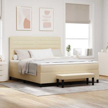 vidaXL Boxspringbed met kussen met hoofdeinde Crème 180 x, Verzenden, Crème, Stof, Nieuw