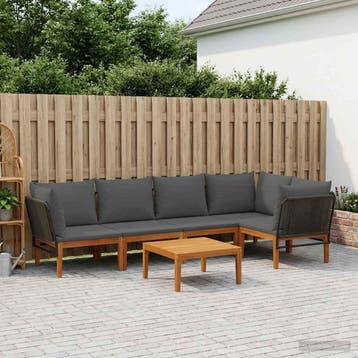 vidaXL 6 st Massief acaciahout & touw Naturel, Verzenden, Nieuw, 6 zitplaatsen