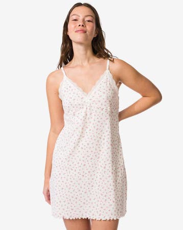HEMA Damesnachthemd rib bloemen naturel, Verzenden