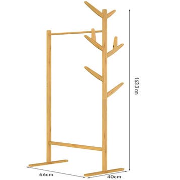 Kledingrek Kapstok 2in1 Bamboe met kledingstang en 8 haken, Verzenden