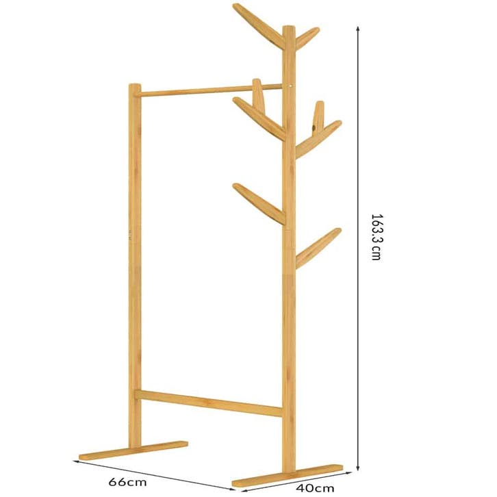 Kledingrek Kapstok 2in1 Bamboe met kledingstang en 8 haken, Huis en Inrichting, Complete inboedels, Verzenden