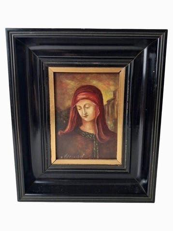 Schilderij - Portret van een religieuze figuur - 27,5 x 33, Antiek en Kunst
