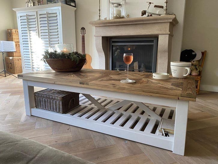 Maatwerk landelijke salontafel coffeetable Chassigny stijl, Huis en Inrichting, Tafels | Salontafels, 100 tot 150 cm, Rechthoekig