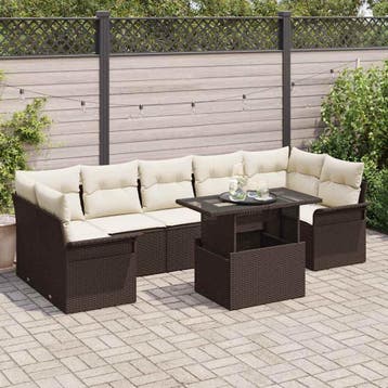 vidaXL Tuin Sofa Set 8 st Bruin poly rattan, Verzenden, Nieuw, Rotan, 8 zitplaatsen