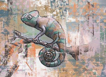 Kleurige kameleon - premium print op Dibond paneel, Verzenden, Nieuw