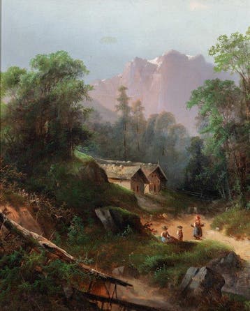 Albert Lang (1847-1933) - Berglandschap met Figuren - NO