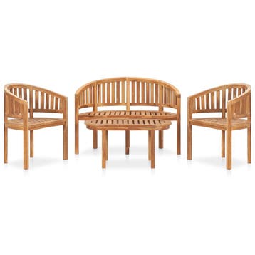 vidaXL 4-delige Loungeset banaanvormig massief teakhout, Tuin en Terras, Tuinsets en Loungesets, Verzenden, Nieuw, Teakhout, Loungeset
