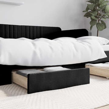 vidaXL Bedlades 2 st bewerkt hout en kunstleer zwart, Huis en Inrichting, Verzenden, Nieuw, Zwart, Hout