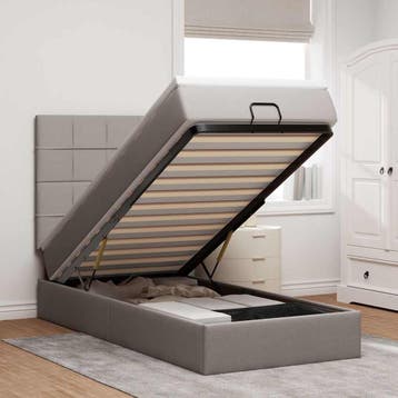 vidaXL Bed poef met matras en LEDs 90x200 cm stof taupe, 90 cm, Eenpersoons, Verzenden, Nieuw