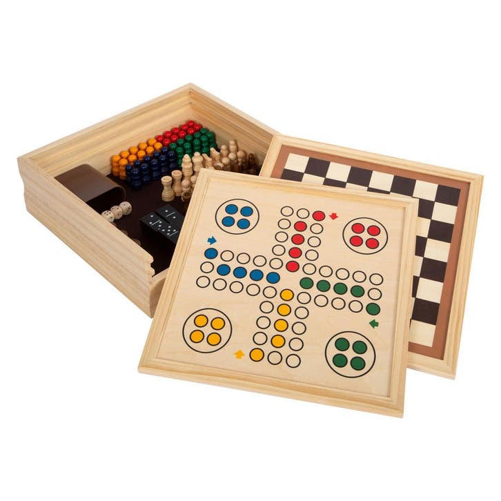 Small Foot - Houten Spellen 7 Klassiekers in Opbergkist, Kinderen en Baby's, Speelgoed | Overig, Nieuw, Ophalen of Verzenden