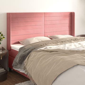 vidaXL Hoofdbord met randen 183x16x118/128 cm fluweel roze, Huis en Inrichting, Verzenden, Nieuw, Stof