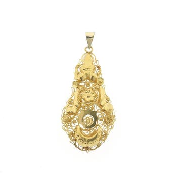 Gouden hanger van een mutsenbel (Hanger of bedel), Ophalen of Verzenden, Gebruikt, Goud, Overige merken