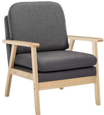 Gestoffeerde Linnen Fauteuil – Houten Lounge Stoel voor Thui, Huis en Inrichting, Stoelen, Verzenden, Nieuw