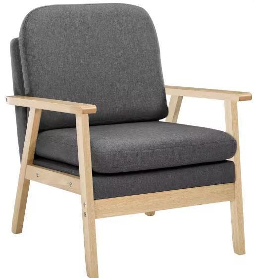 Gestoffeerde Linnen Fauteuil – Houten Lounge Stoel voor Thui, Huis en Inrichting, Stoelen, Nieuw, Verzenden