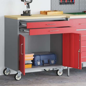 vidaXL Trolley Rolling Workbench Rood en Grijs 75 x 45 x 85, Verzenden, Nieuw