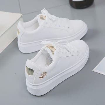 Dames Witte Sneakers met Geborduurde Bloem - Casual Leren Ve, Verzenden, Nieuw