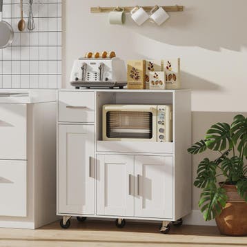 Keuken Hulpmeubel met Wielen en Uittrekbare Tray - Wit, Huis en Inrichting, Verzenden, Nieuw