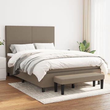 vidaXL Boxspring met matras stof taupe 140x200 cm, Verzenden, 140 cm, 200 cm, Stof