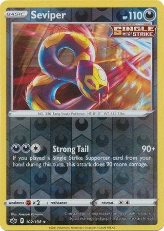 Seviper 102/198 reverse holo Chilling Reign, Ophalen of Verzenden, Nieuw, Losse kaart, Foil