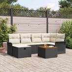vidaXL Tuinbankenset met kussen met opslag 7 pcs Zwart Poly, Verzenden, Nieuw, Rotan, 7 zitplaatsen
