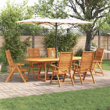 vidaXL Tuin eettafelset 7 pcs Bruin Massief Acaciahout, Verzenden, Nieuw, 7 zitplaatsen
