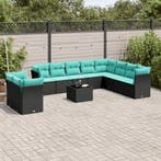 vidaXL 11-delige tuinbankset met kussens, zwart polyrotan, Verzenden, Nieuw, Rotan