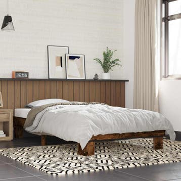 vidaXL Bedframe Gerookt eiken 80 x 200 cm Bewerkt hout, Eenpersoons, Bruin, Verzenden, Nieuw