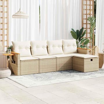 vidaXL 5-delige Loungeset met kussens poly rattan beige, Verzenden, Nieuw, 5 zitplaatsen, Loungeset