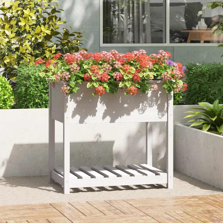 vidaXL Plantenbak met schap 82,5x54x81 cm massief grenenhout, Tuin en Terras, Bloembakken en Plantenbakken, Nieuw, Hout, 60 cm of meer