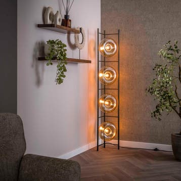 *WOONWINKEL* Bronze Vloerlamp Met Rond Beige Glas, Huis en Inrichting, Lampen | Vloerlampen, Verzenden, Nieuw