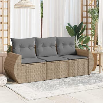 vidaXL 3-delige Loungeset met kussens poly rattan beige, Tuin en Terras, Tuinsets en Loungesets, Verzenden, Nieuw, Loungeset