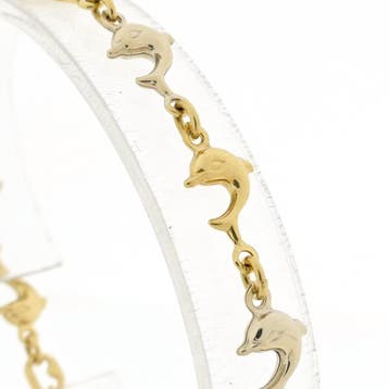 Bicolor gouden armband van dolfijnen (Schakelarmband), Ophalen of Verzenden, Gebruikt, Goud, Goud
