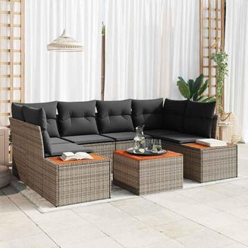 vidaXL Tuinbankenset 6 st Grijs Poly riet, Tuin en Terras, Verzenden, Nieuw, Rotan, 6 zitplaatsen